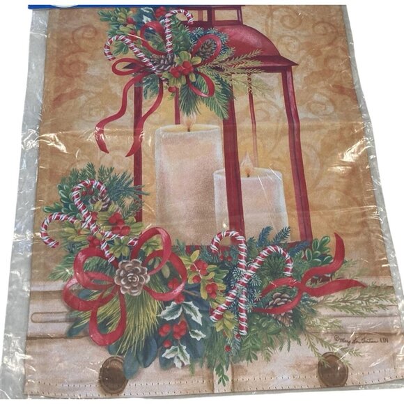 Festive Christmas Garden Flag Holiday Party Banner Candle Lantern Winter Decor - Picture 1 of 4